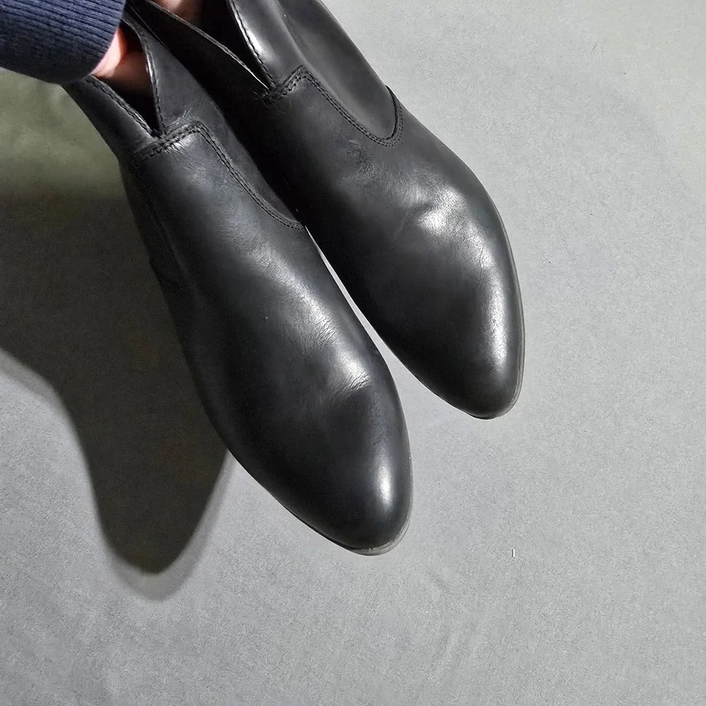 Frye Leather Ankle Boots Women 8.5 Black Block Heel Side Zip 3471729-BLK